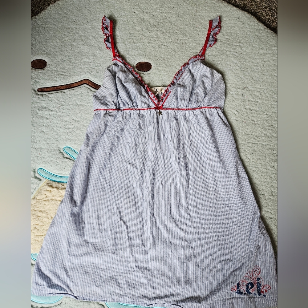 L.e.i Blue and White Striped Babydoll top with Star Charm | Women's | Size: L